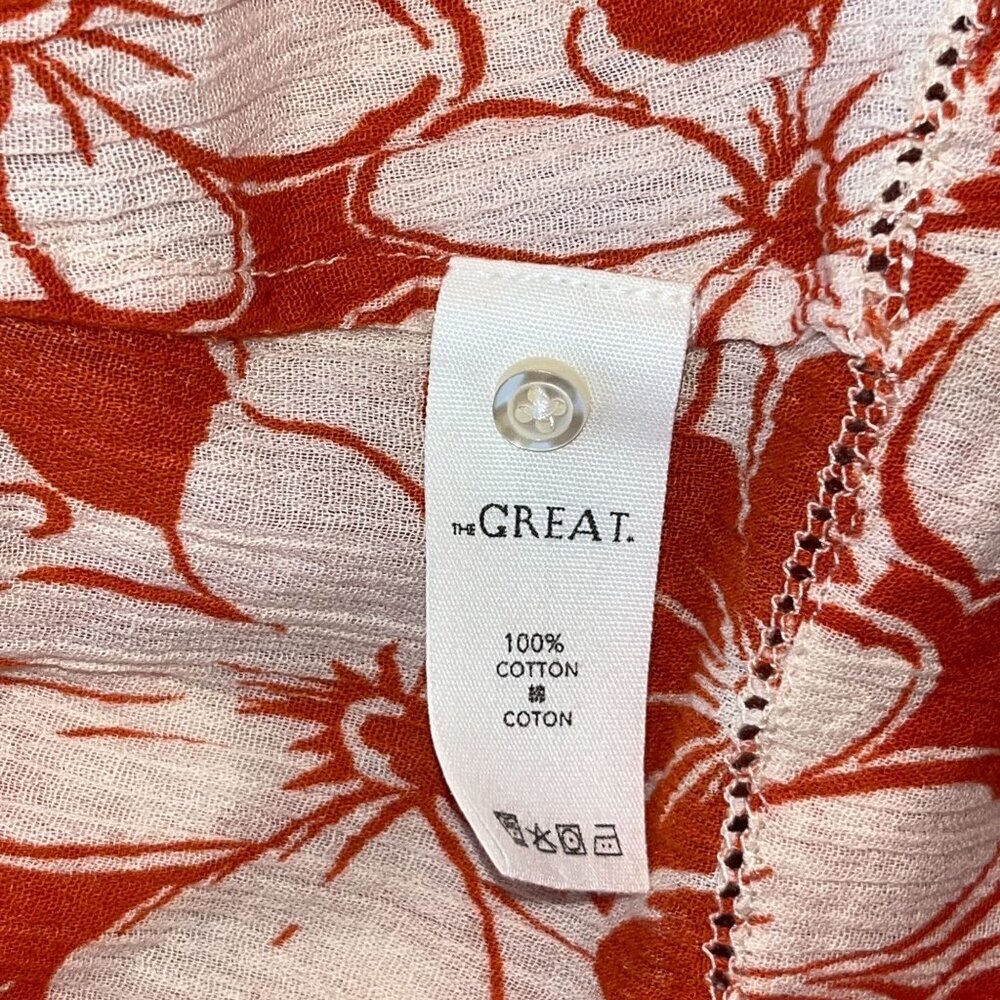 THE GREAT. Cascade Dress in Burnt Red Hibiscus Flower  Size Small - Picture 10 of 11